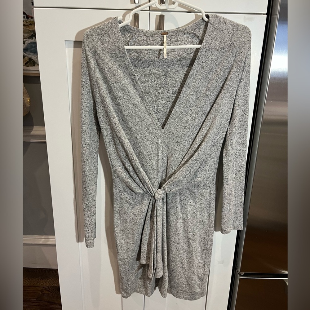 Free People grey knit mini dress with low neck xs